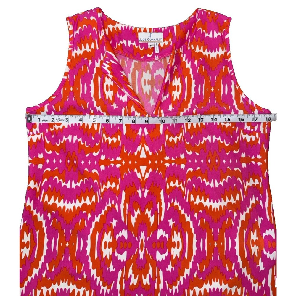 Jude Connally Pink Orange Ikat Sleeveless V-Neck Stretch Knit Top Made In USA  M - Picture 10 of 11